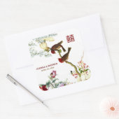 Liebe Blühend Vögel & Blume Chinesische Hochzeit © Quadratischer Aufkleber (Umschlag)