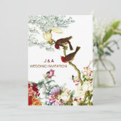 Liebe Blühend Vögel & Blume Hochzeitseinladungen © Einladung (Stehend Vorderseite)