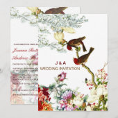 Liebe Blühend Vögel & Blume Hochzeitseinladungen © Einladung (Vorne/Hinten)