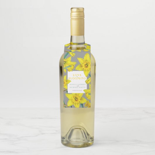 Liebe blüht Aquarellgelb Frühjahrshochzeit Flaschenanhänger (Auf Flasche)