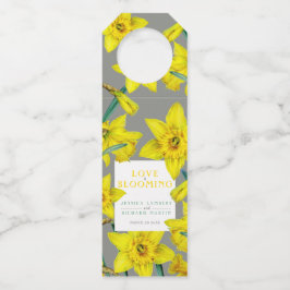 Liebe blüht Aquarellgelb Frühjahrshochzeit Flaschenanhänger