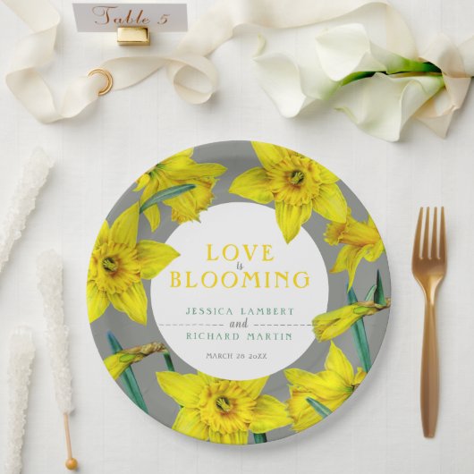 Liebe blüht Aquarellgelb Frühjahrshochzeit Pappteller (Hochzeit)