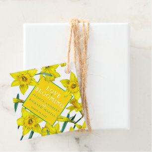 Liebe blüht Aquarellgelbe Frühlingshochzeit Geschenkanhänger