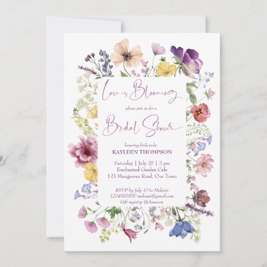 Liebe blüht boho Wildblume Brautparty Einladung (Vorderseite)