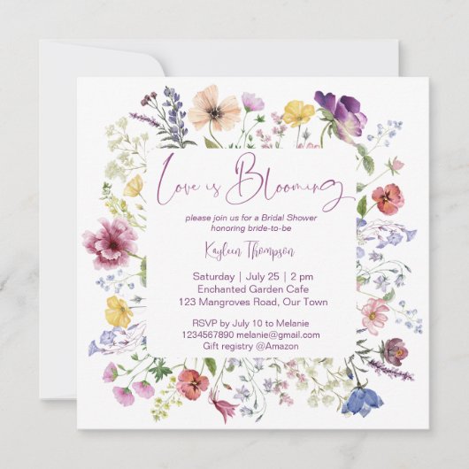 Liebe blüht boho Wildblume Brautparty Einladung (Vorderseite)