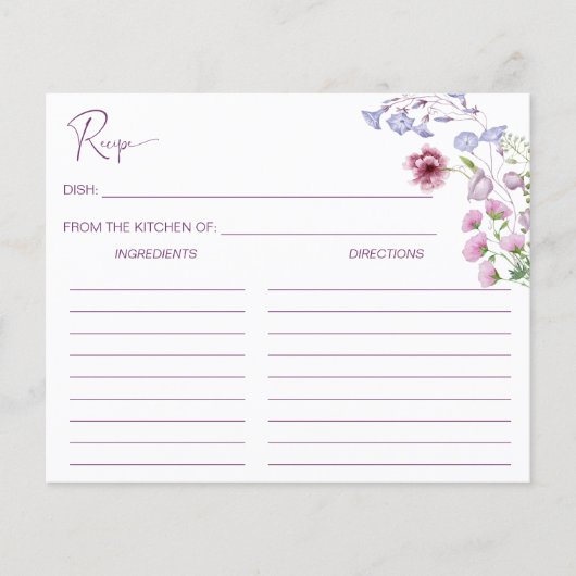 Liebe blüht boho Wildblume Rezept Karte (Vorderseite)