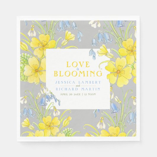 Liebe blüht Frühlingsblumen graue Hochzeit Serviette (Vorderseite)