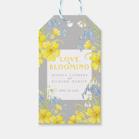 Liebe blüht gelb-graue Frühjahrsheirat Geschenkanhänger (Vorderseite)