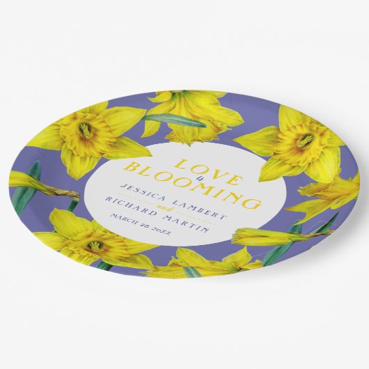 Liebe blüht gelbe Frühjahrsheirat Pappteller (Schrägansicht)