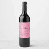 Liebe blüht hellrosa und schwarze Blumendusche Weinetikett (Vorderseite)