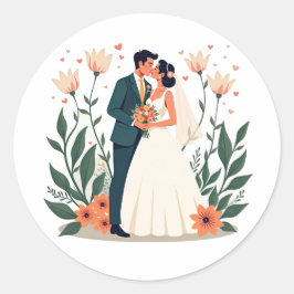 Liebe blüht Hochzeitsticker Runder Aufkleber