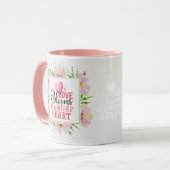 "Liebe blüht in einem Mutterherzen" Florales Rosa Tasse (Vorderseite Links)