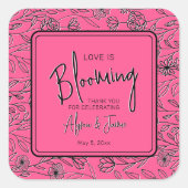 Liebe blüht in rosa und schwarz blumengeschmücktem quadratischer aufkleber (Vorderseite)