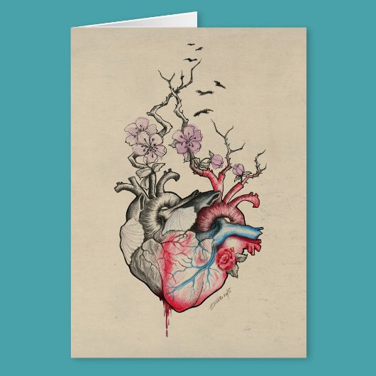 Liebe Blume des anatomischen Herzens Vintage Karte