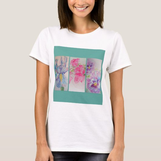 Liebe Blume Floral Wasserfarbe Türkis T Shirt (Vorderseite)