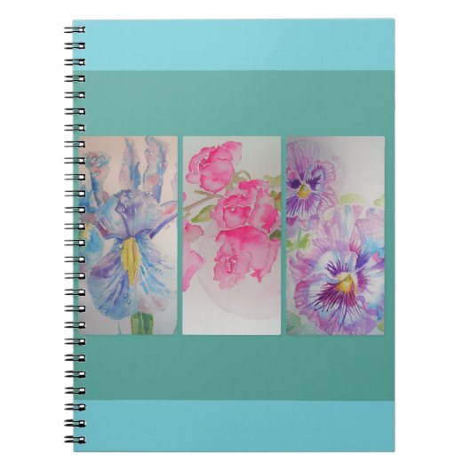 Liebe Blume Floral Watercolor Türkis Notebook Notizblock (Vorderseite)
