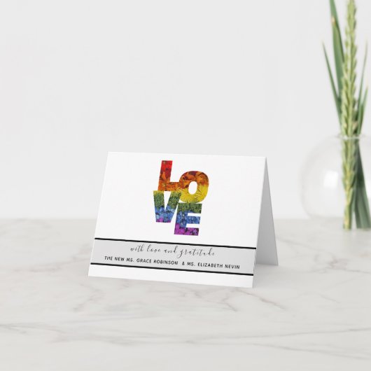 LIEBE Blume Gleichgeschlechtliche Hochzeit Dankesc Dankeskarte (Vorderseite)
