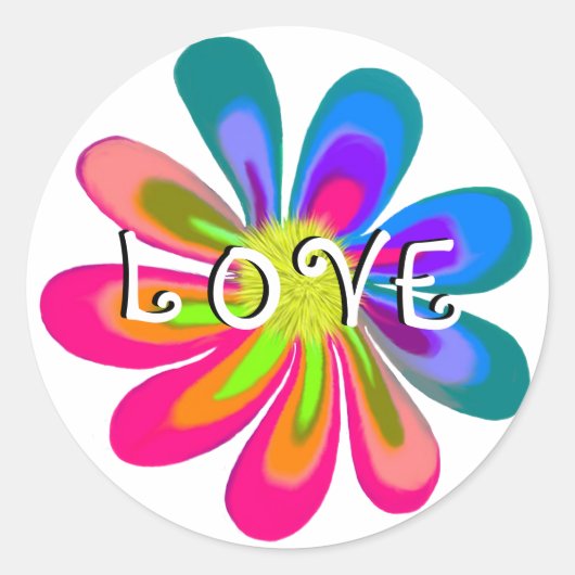 LIEBE Blume Runder Aufkleber (Vorderseite)