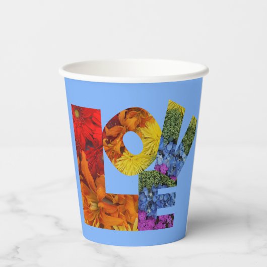 Liebe Blume Sammlung Blue Background Pappbecher (Rückseite)