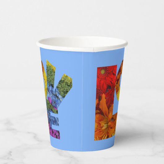 Liebe Blume Sammlung Blue Background Pappbecher (Rechts)