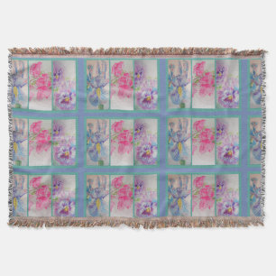 Liebe Blumen Wasserfarbe Blau Moderner Wurfteppich Decke