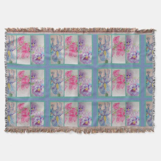 Liebe Blumen Wasserfarbe Blau Moderner Wurfteppich Decke (Vorderseite)
