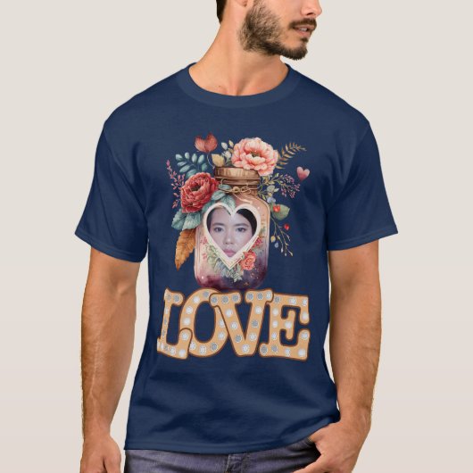 Liebe Blumenblume Herz Jar-Heart Form Custom Foto T-Shirt (Vorderseite)
