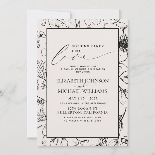 Liebe Blush Black Botanical Foto Hochzeit Einladung (Vorderseite)