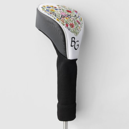 Liebe Blüten: Herz-geformt Floralkunst Monogramm Golf Headcover (angewinkelt)