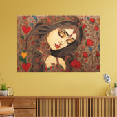 Liebe Blüten: Madhubani Canvas Prints Leinwanddruck (Insitu (Wohnzimmer))