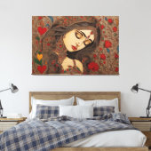 Liebe Blüten: Madhubani Canvas Prints Leinwanddruck (Insitu (Schlafzimmer))