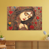 Liebe Blüten: Madhubani Canvas Prints Leinwanddruck (Insitu (Wohnzimmer))