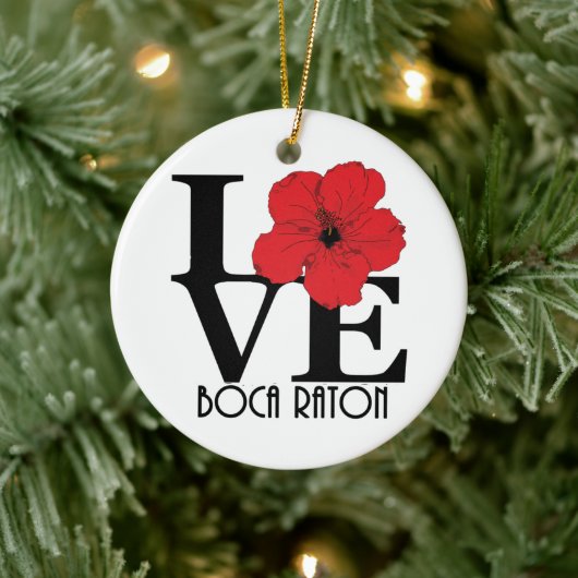 LIEBE Boca Raton Red Hibiskus Keramik Ornament (Baum)