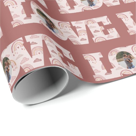 Liebe Boho Rainbow Foto Wrapping Paper Geschenkpapier (Rolleneckpunkt)