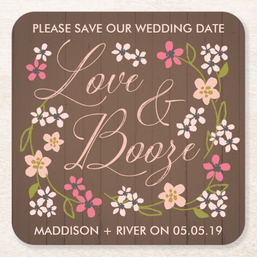 Liebe & Booze Save the Date Untersetzer (Vorderseite)