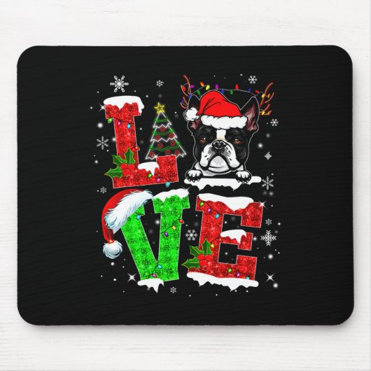 Liebe Boston Terrier Weihnachtsmannmütze Weihnacht Mousepad (Vorne)