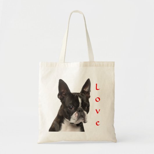 Liebe Boston Terrier Welpe Dog Leinwand Beach Tasc Tragetasche (Vorne)