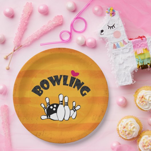 Liebe Bowling - B&W Bowling Buttone und Ball Pappteller (Party)