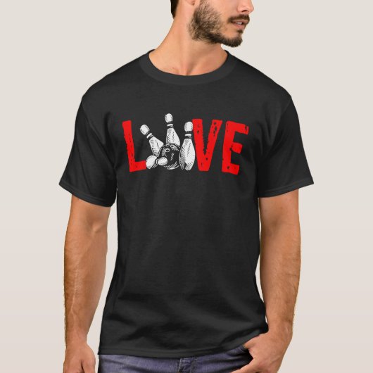Liebe Bowling Ball Button Bowler Strike Team Bowli T-Shirt (Vorderseite)
