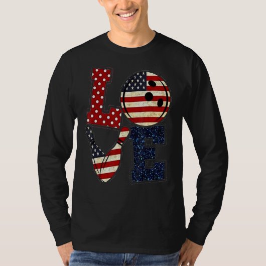 Liebe Bowling Player American Flag T-Shirt (Vorderseite)