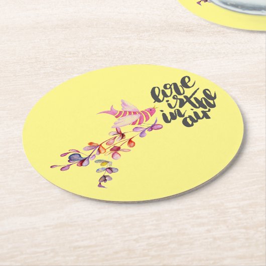 Liebe Branch Bird Runder Pappuntersetzer (Angewinkelt)