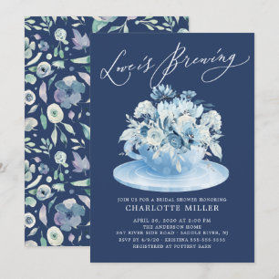 Liebe Brauen Blue Floral Bridal Teedusche Einladung