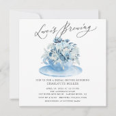 Liebe Brauen Blue Floral Bridal Teedusche Einladung (Vorderseite)