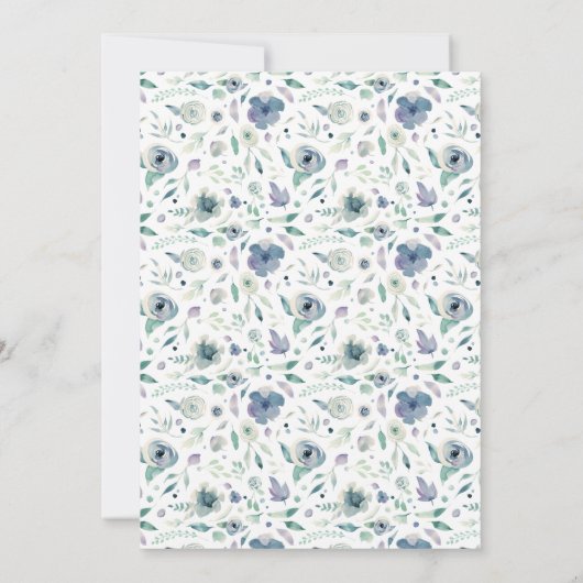 Liebe Brauen Blue Floral Bridal Teedusche Invi Einladung (Rückseite)