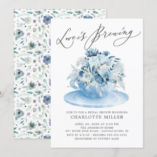Liebe Brauen Blue Floral Bridal Teedusche Invi Einladung