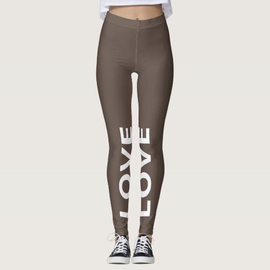 Liebe Brauner monochromer klassischer Text Leggings (Vorderseite)