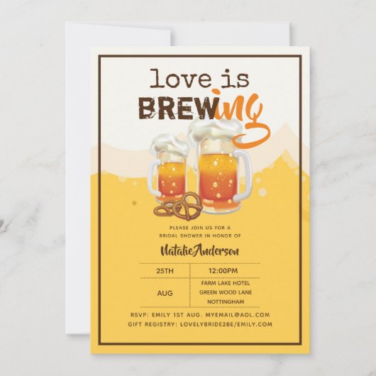 Liebe Braut BIER Bridal Couples Dusche Moderne Einladung (Vorderseite)