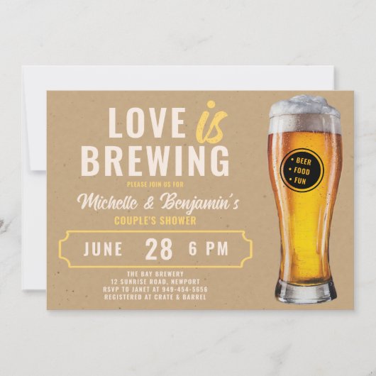 Liebe Braut Bier Theme Couple's Coed Dusche Einladung (Vorderseite)