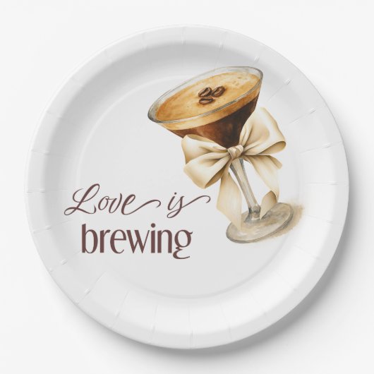 Liebe Braut Bow Espresso Martini Brautparty Pappteller (Vorderseite)