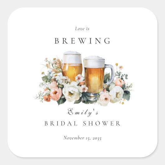 Liebe Braut Brause Hochzeitsshower Quadratischer Aufkleber (Vorderseite)